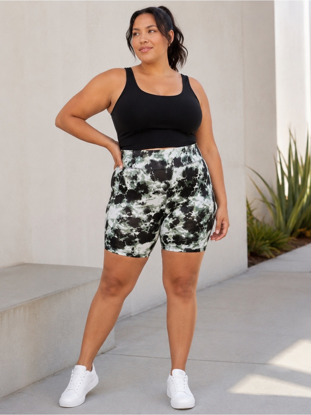 Torrid Plus Size 2X Black Mint Tie Dye Biker Shorts